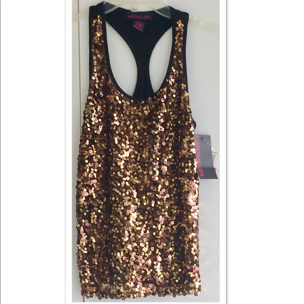 Material Girl Top XS Black Gold Sequin Holiday Sparkle Party